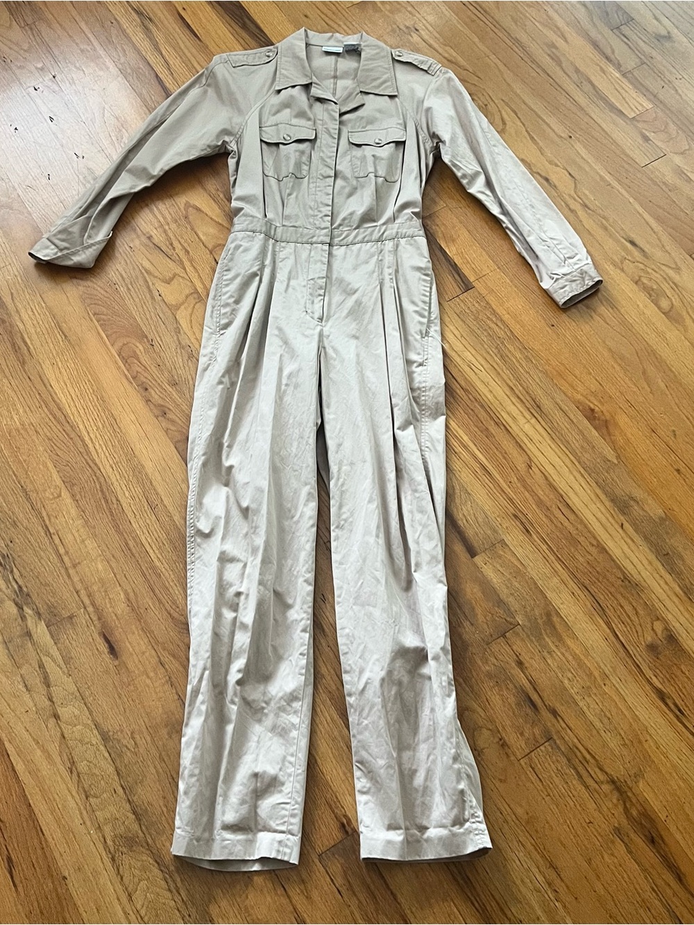 Newport News Beige Utility Cotton Jumpsuit